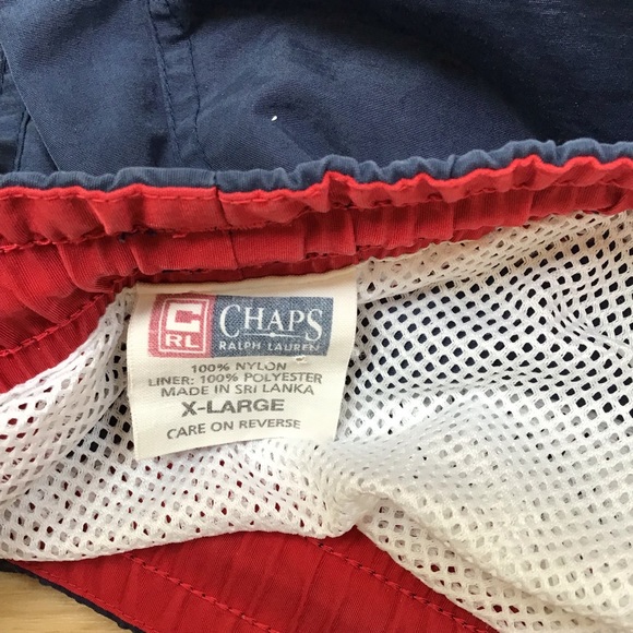 Chaps Ralph Lauren Navy Yellow Stripe Swim Trunks - Picture 7 of 7